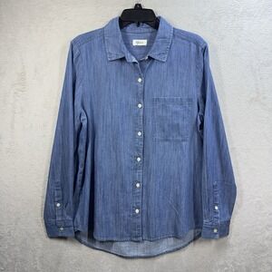Style &‎ Co Chambray Denim Button Front Blouse Women's M Western Classic